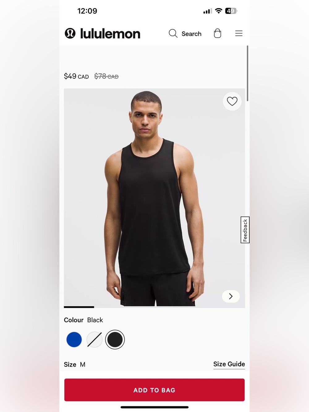 lululemon athletica Men's Black Performance Tank